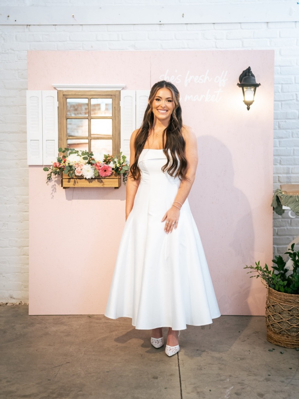 ASOS White Strapless Midi Dress with A-Line Skirt